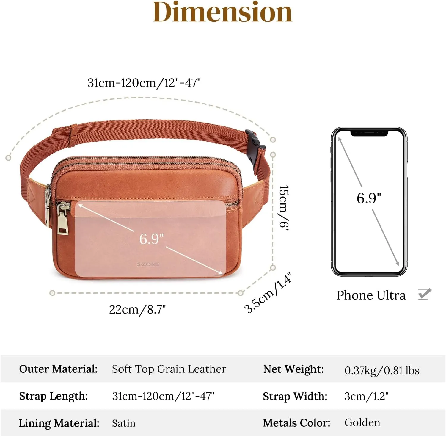 S-ZONE Fanny Packs for Women Genuine Leather RFID Blocking Crossbody Bags Purses Sling Waist Chest Bag Gifts Travel Running Adjustable Strap Men