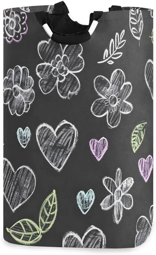 senya Chalk Painting Flower Large Storage Basket with Handles Collapsible Organizer Bin Laundry Hamper for Nursery Clothes