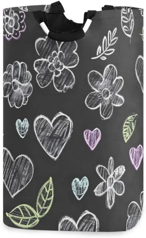 senya Chalk Painting Flower Large Storage Basket with Handles Collapsible Organizer Bin Laundry Hamper for Nursery Clothes