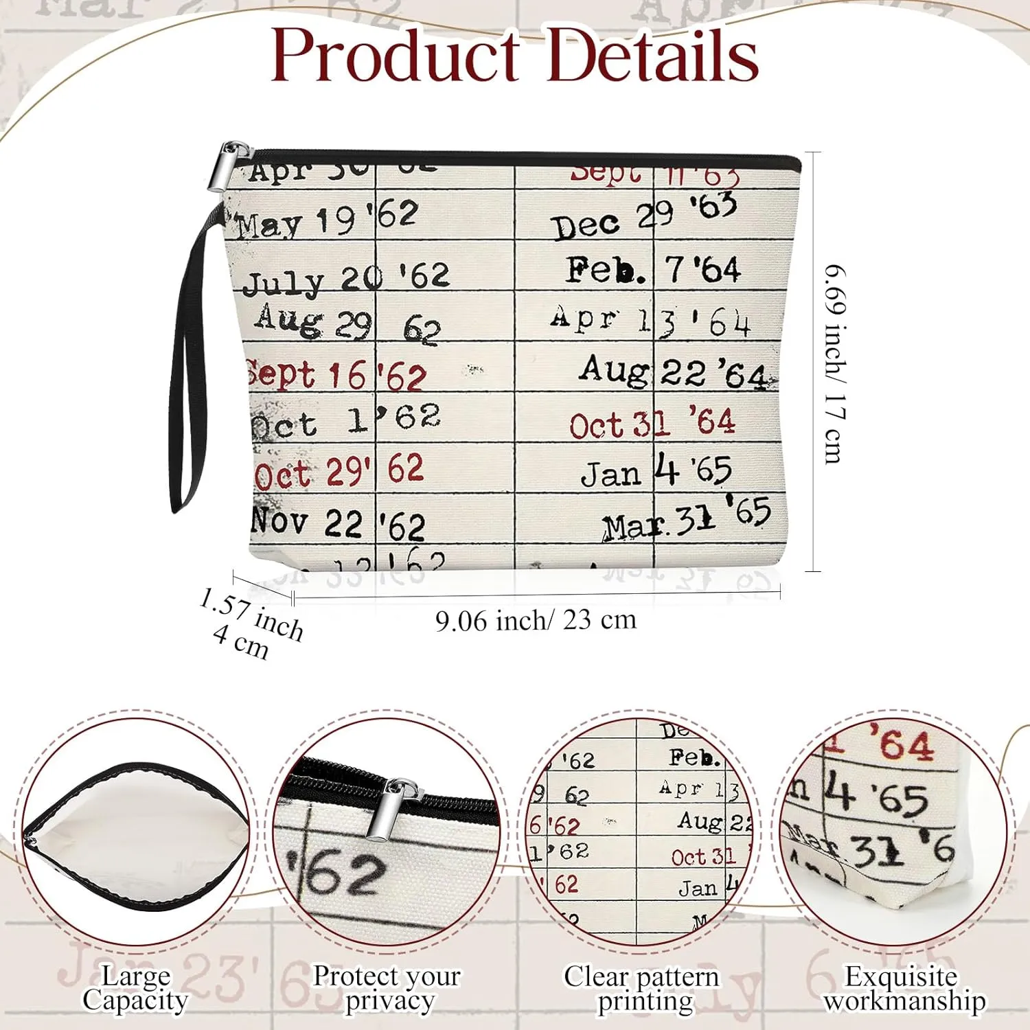 Sieral 10 Pcs Library Book Club Gifts Bookish Pouch Book Lover Gifts Bookish Zipper Canvas Pouch for Women Library Due Date Card Makeup Bag End of The Year Graduation Party Favors