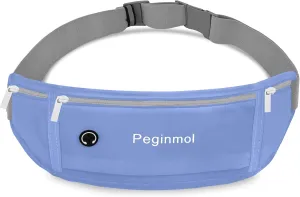Slim Running Belt Fanny Pack, Waist Pack Bag for Women Men, Running Pouch for Phone Waterproof Reflective with 3 Pouches, Running Phone Holder for Sports, Traveling (Blue)