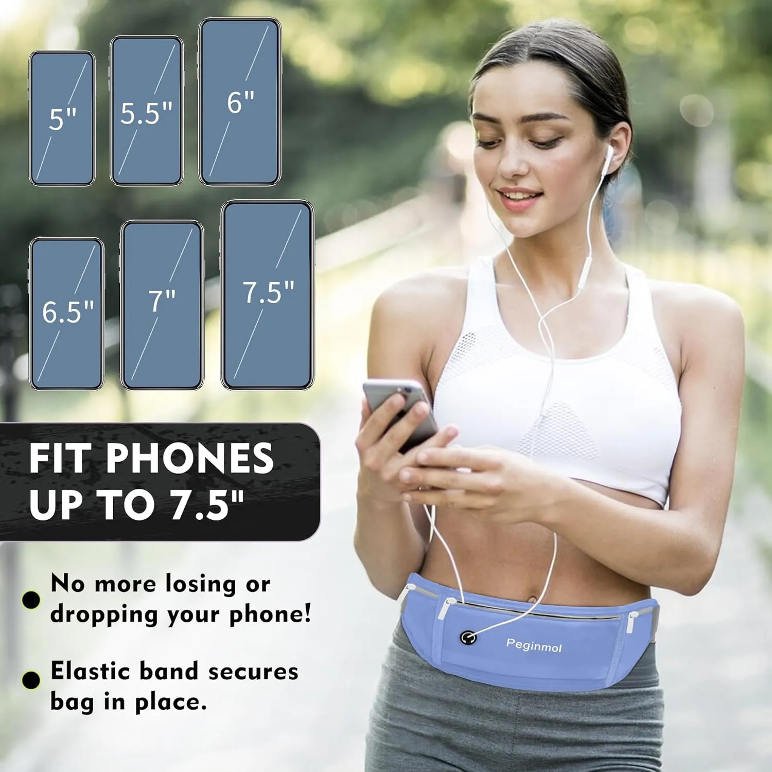 Slim Running Belt Fanny Pack, Waist Pack Bag for Women Men, Running Pouch for Phone Waterproof Reflective with 3 Pouches, Running Phone Holder for Sports, Traveling (Blue)