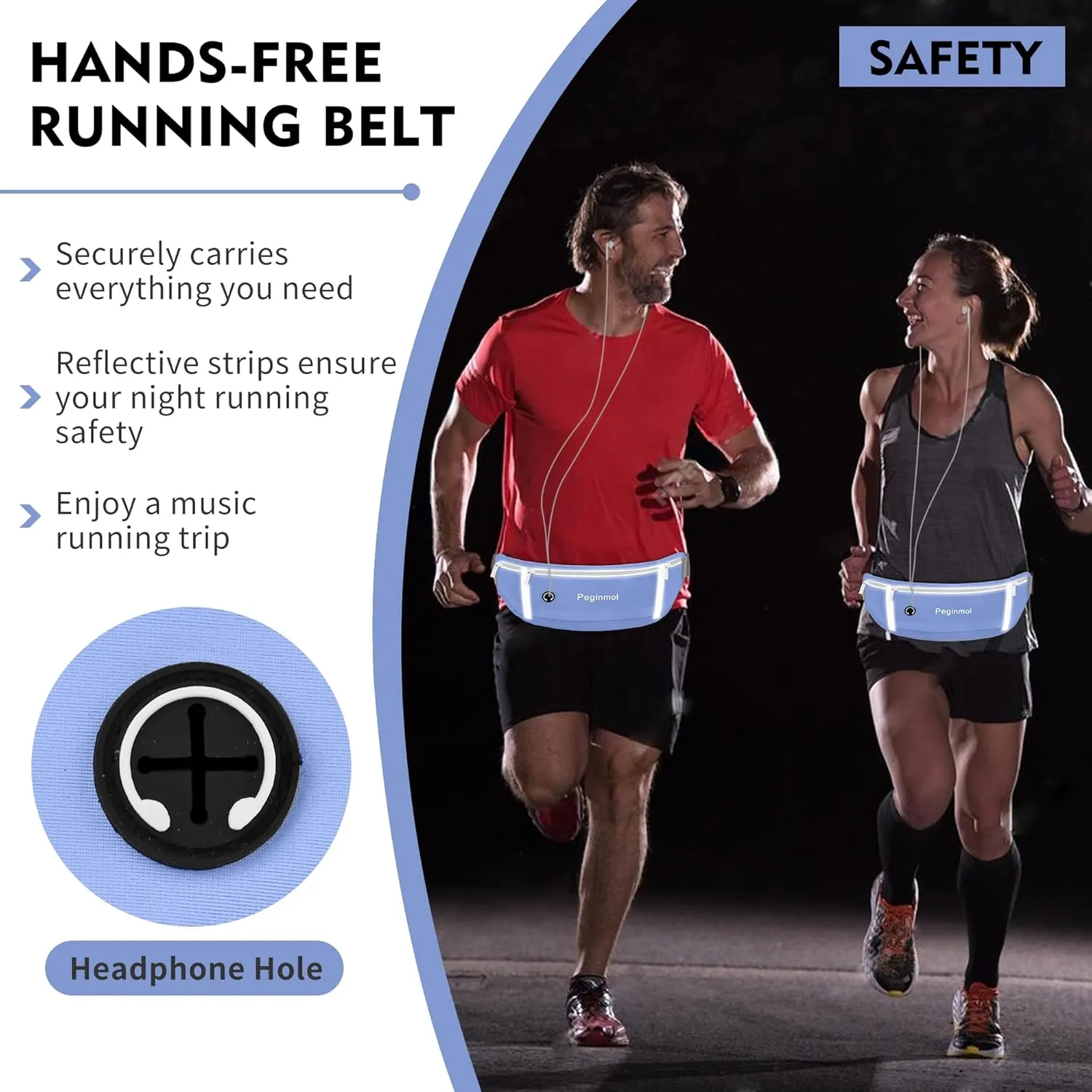 Slim Running Belt Fanny Pack, Waist Pack Bag for Women Men, Running Pouch for Phone Waterproof Reflective with 3 Pouches, Running Phone Holder for Sports, Traveling (Blue)