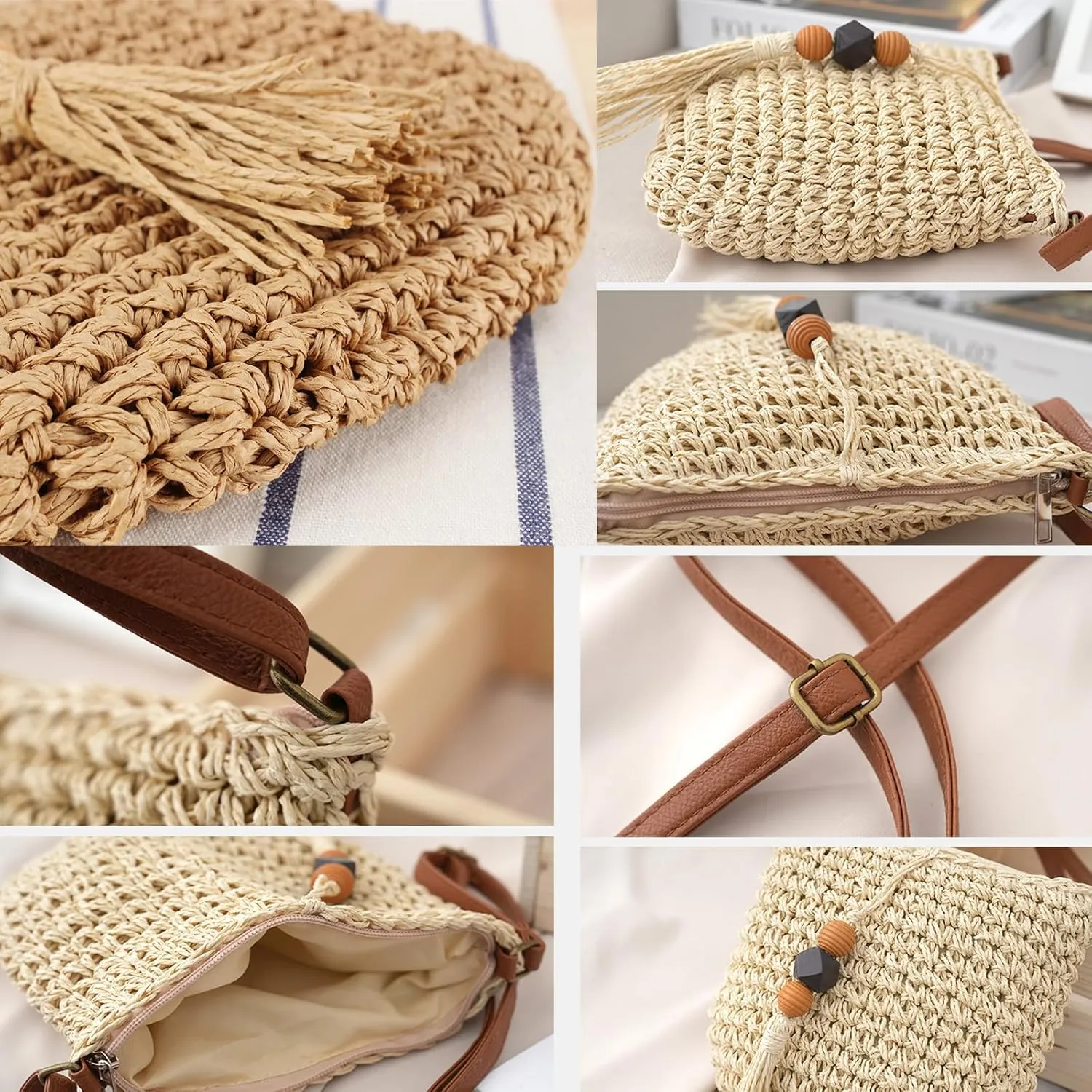 Small Summer Beach Bags Straw Beach Bag Woven Purse Cute Womens Handbag Shoulder Purse Straw Clutch Purses