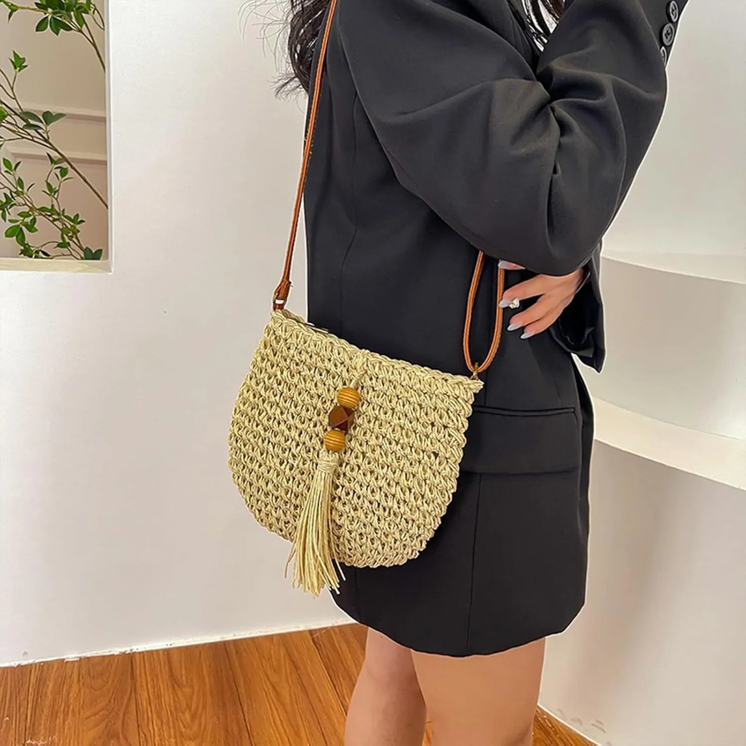 Small Summer Beach Bags Straw Beach Bag Woven Purse Cute Womens Handbag Shoulder Purse Straw Clutch Purses