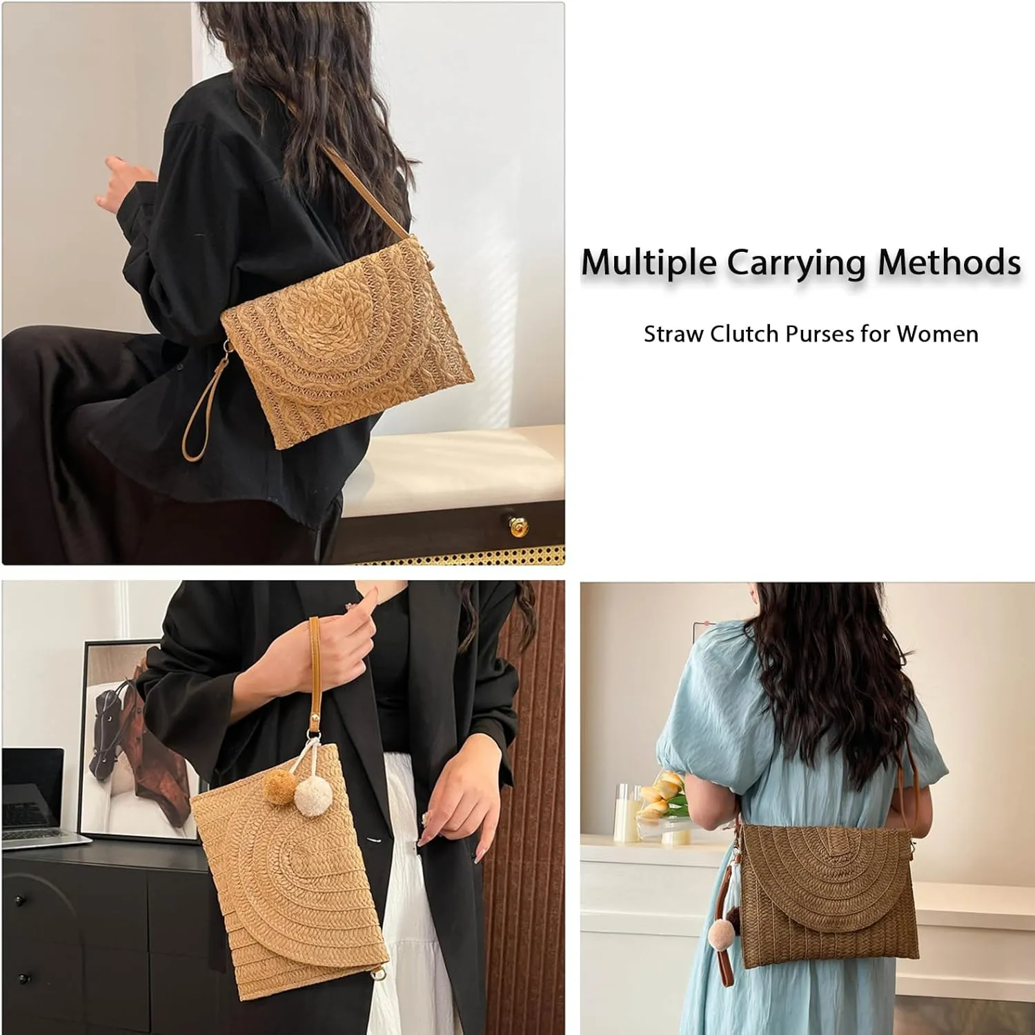 Small Summer Beach Bags Straw Beach Bag Woven Purse Cute Womens Handbag Shoulder Purse Straw Clutch Purses