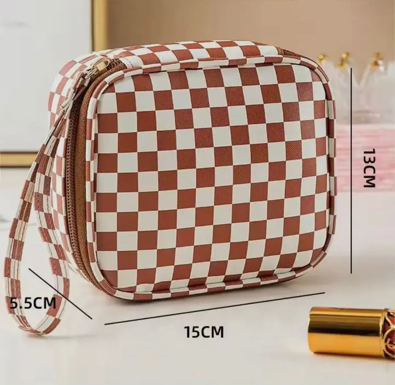Square Checkered Cosmetic Travel Bags