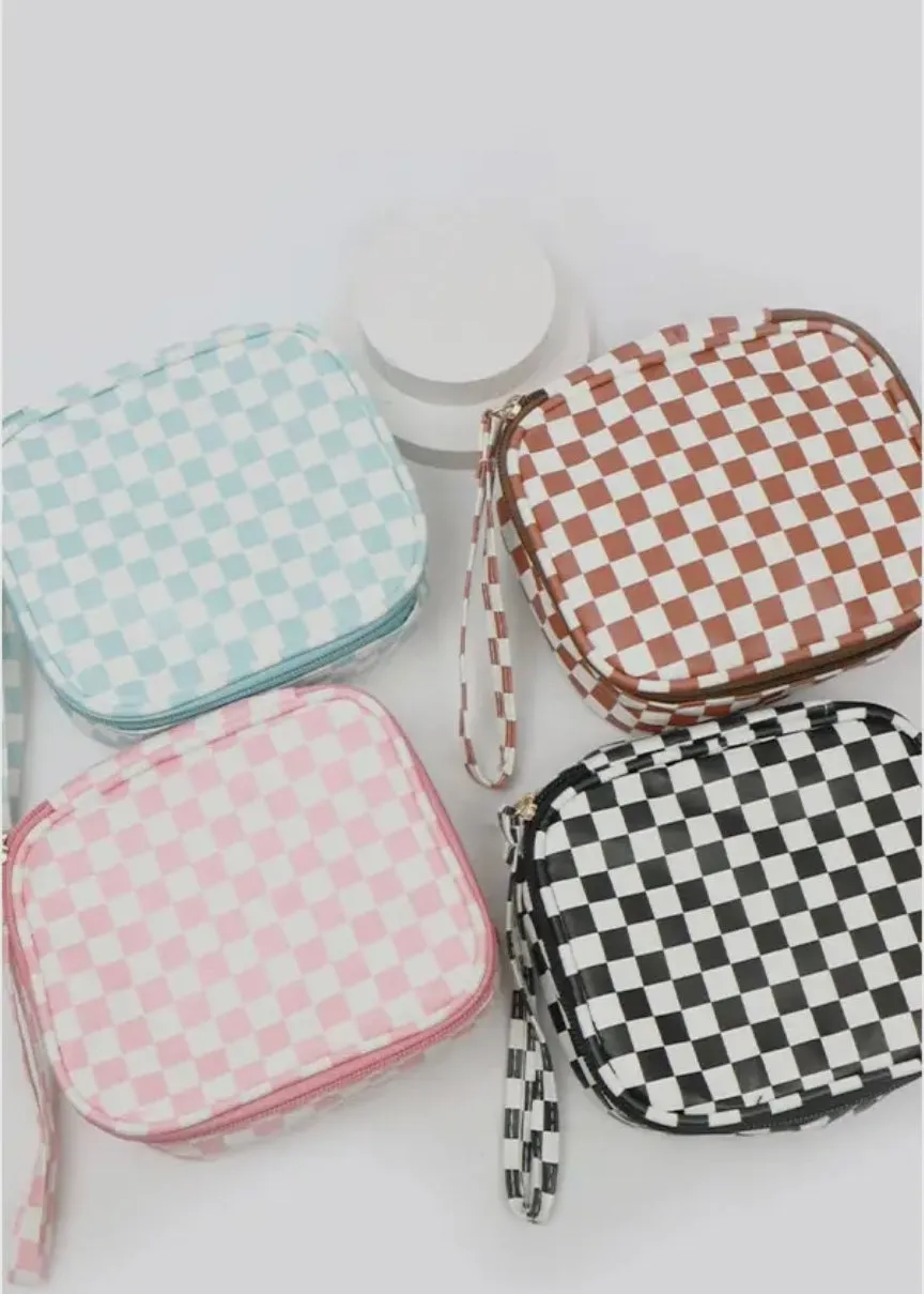 Square Checkered Cosmetic Travel Bags