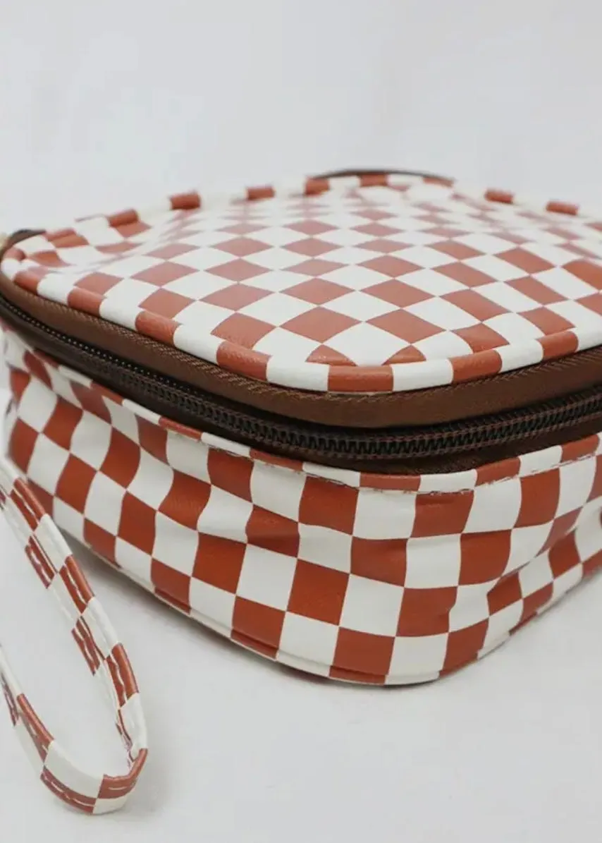 Square Checkered Cosmetic Travel Bags