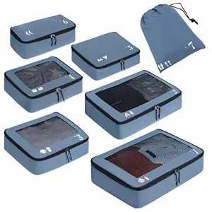 Suitcase Organiser Packing Cubes 7-Piece Set Packing Cubes Pet Recycled Packing Bags for Suitcase Organiser for Backpack Shoe Bag Clothes Bags