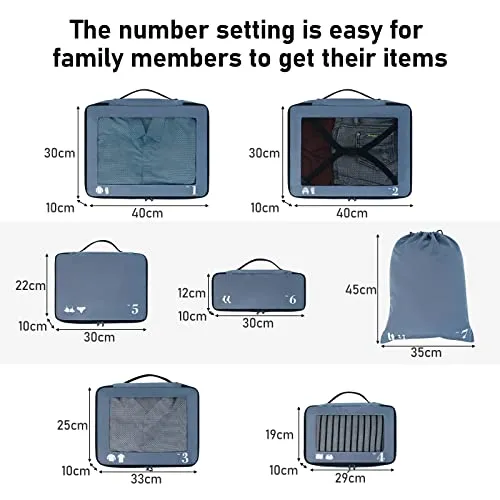 Suitcase Organiser Packing Cubes 7-Piece Set Packing Cubes Pet Recycled Packing Bags for Suitcase Organiser for Backpack Shoe Bag Clothes Bags