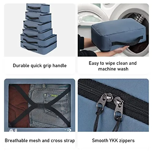 Suitcase Organiser Packing Cubes 7-Piece Set Packing Cubes Pet Recycled Packing Bags for Suitcase Organiser for Backpack Shoe Bag Clothes Bags
