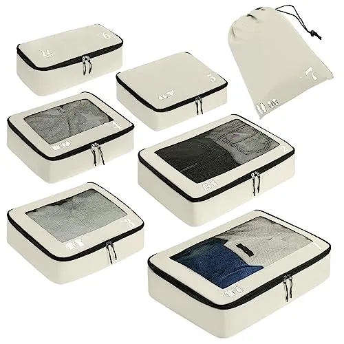 Suitcase Organizer Packing Cubes 7-Piece Suitcase Organizer Set Packing Cubes Pet Recycled Packing Bags for Suitcase Suitcase Organizer