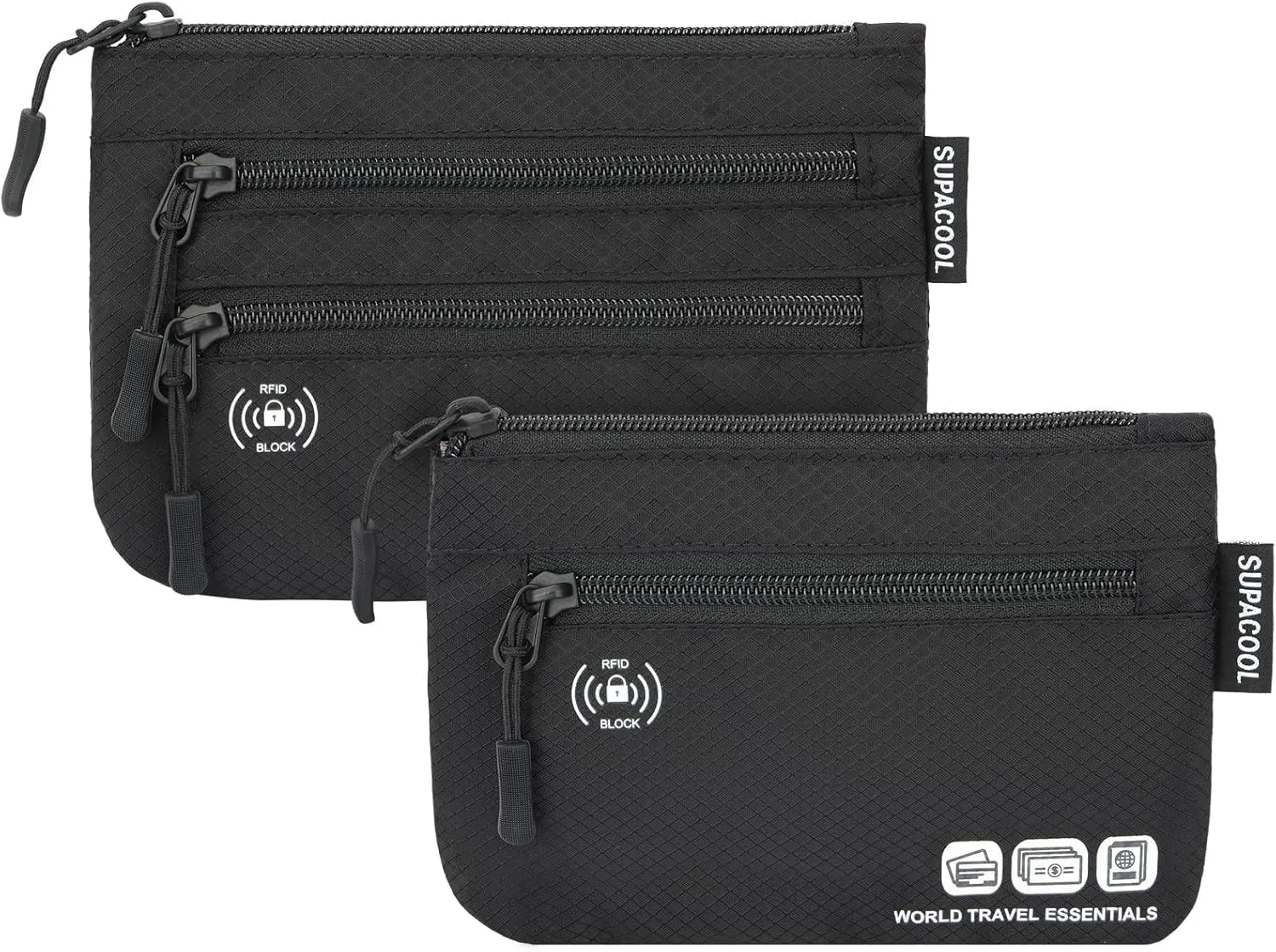 SUPACOOL Passport Holder Bag, Travel Wallet for Men Women Family, Passport Pouch, Card Holder Organizer, RFID Blocking, Two-piece Set(Black)