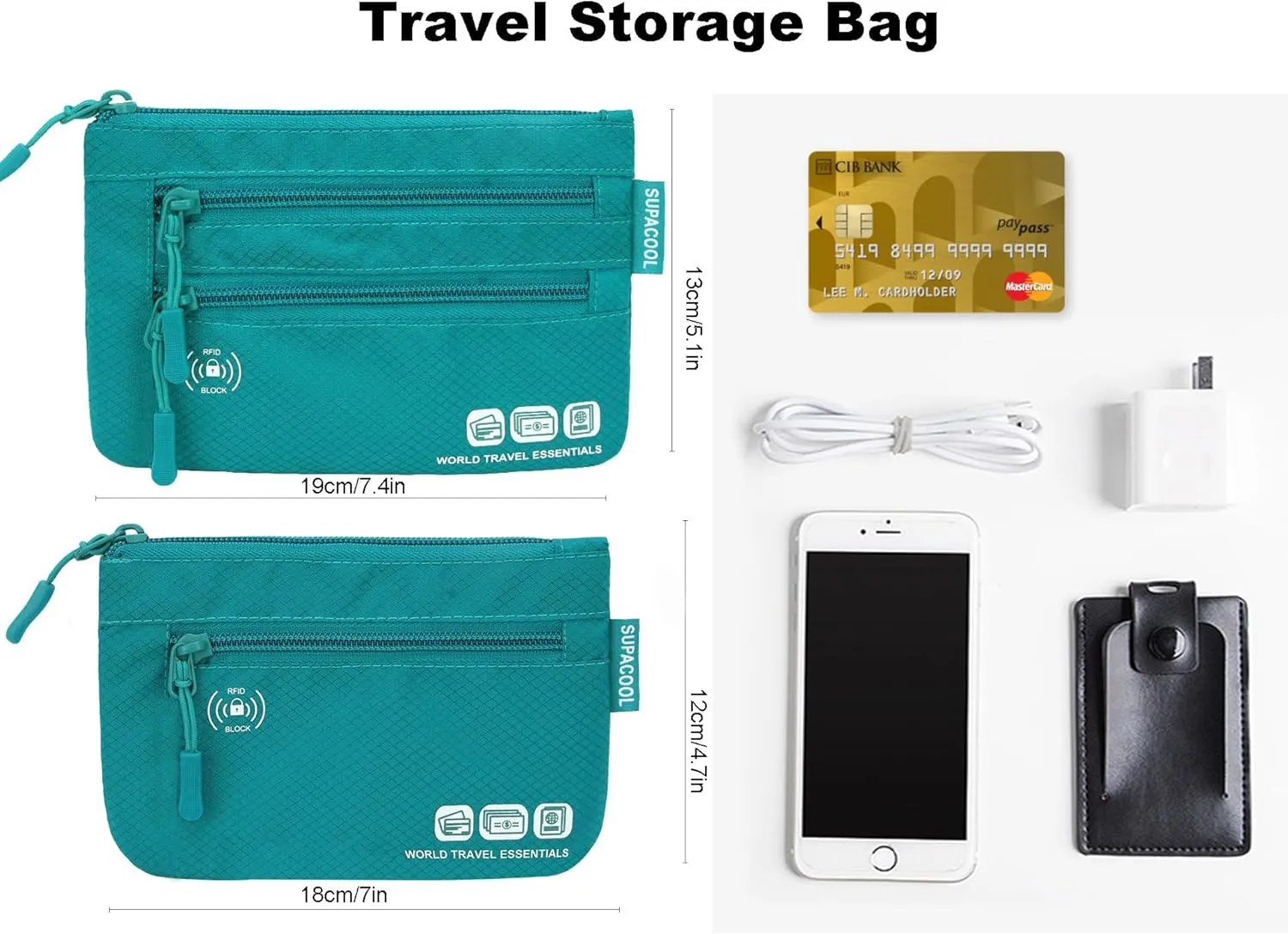 SUPACOOL Passport Holder Bag, Travel Wallet for Men Women Family, Passport Pouch, Card Holder Organizer, RFID Blocking, Two-piece Set(Green)