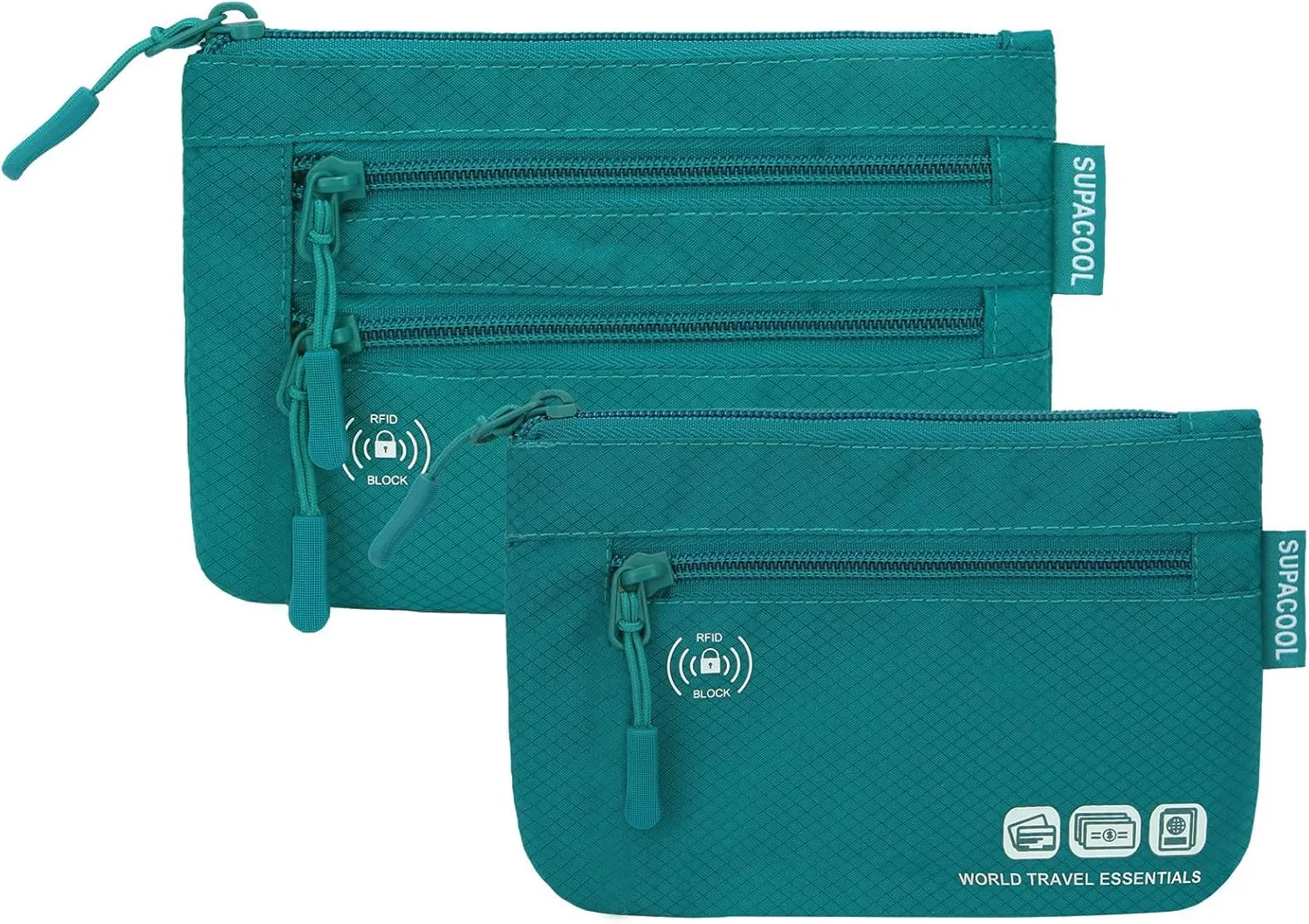 SUPACOOL Passport Holder Bag, Travel Wallet for Men Women Family, Passport Pouch, Card Holder Organizer, RFID Blocking, Two-piece Set(Green)