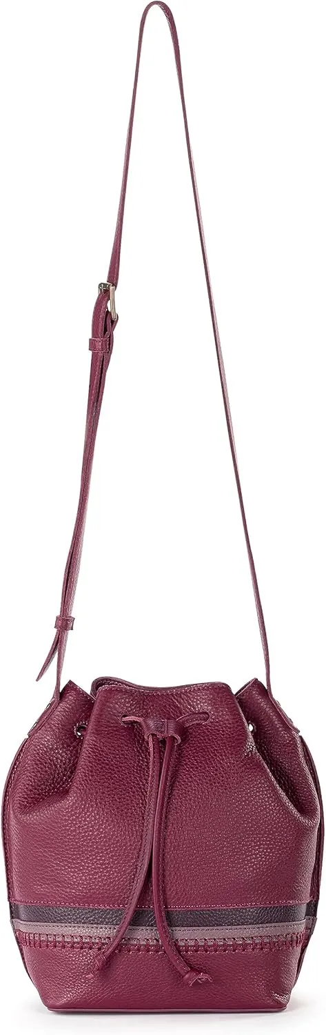 The Sak Ivy Drawstring Bucket Bag in Leather, Convertible Purse with Crossbody Strap