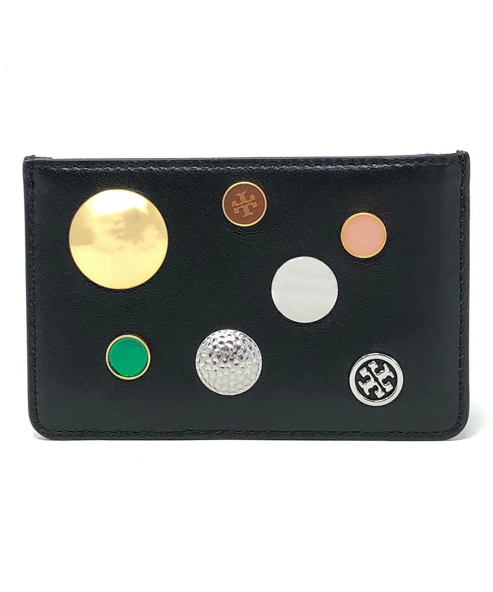 TORY BURCH CHELSEA STUD ZIP LEATHER CARD CASE