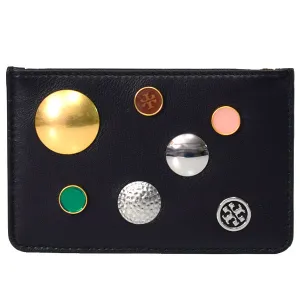 TORY BURCH CHELSEA STUD ZIP LEATHER CARD CASE