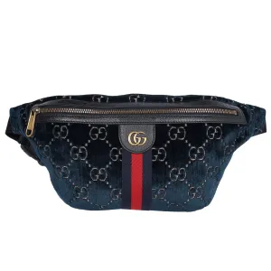 Velvet GG Monogram Web Belt Bag Blue Beige