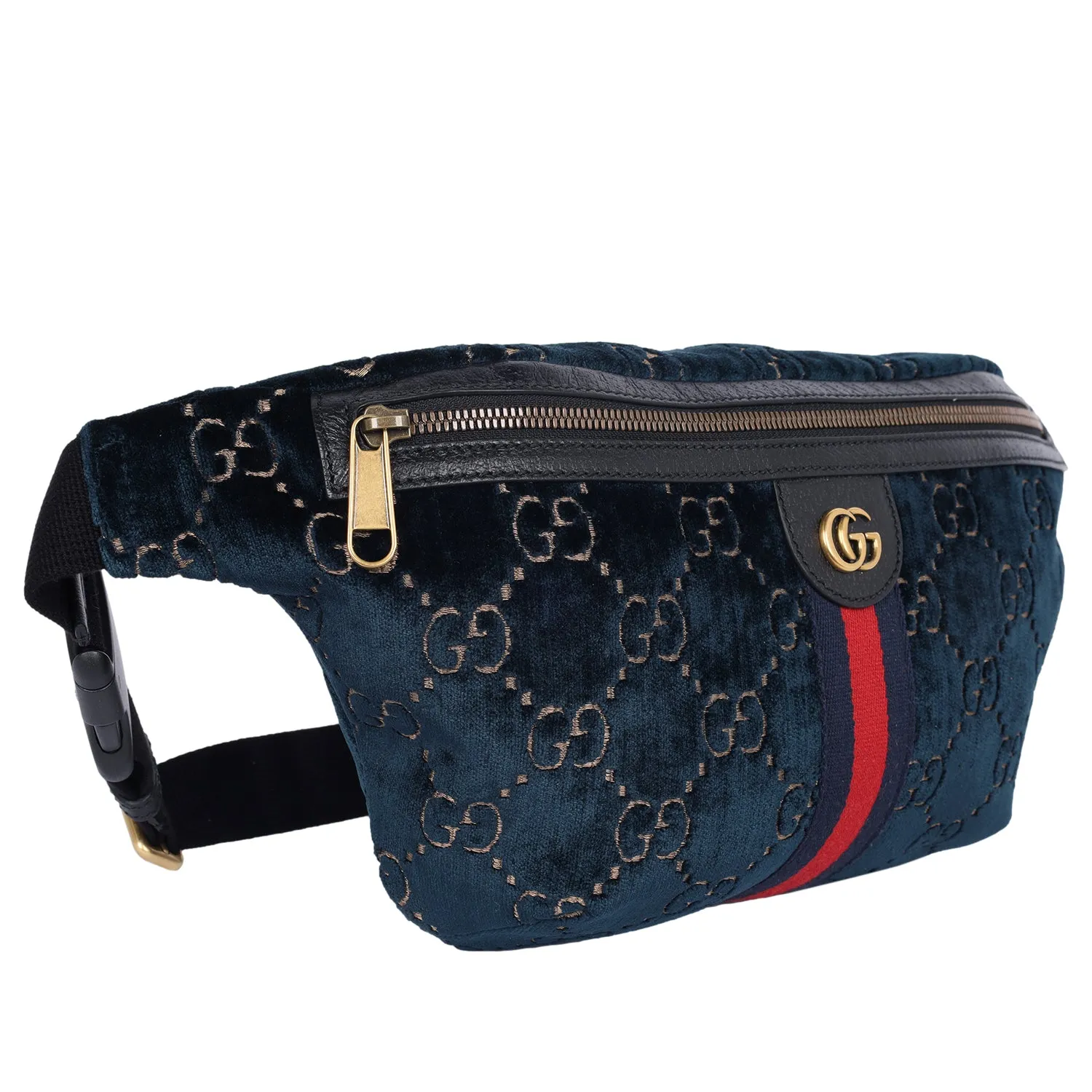 Velvet GG Monogram Web Belt Bag Blue Beige