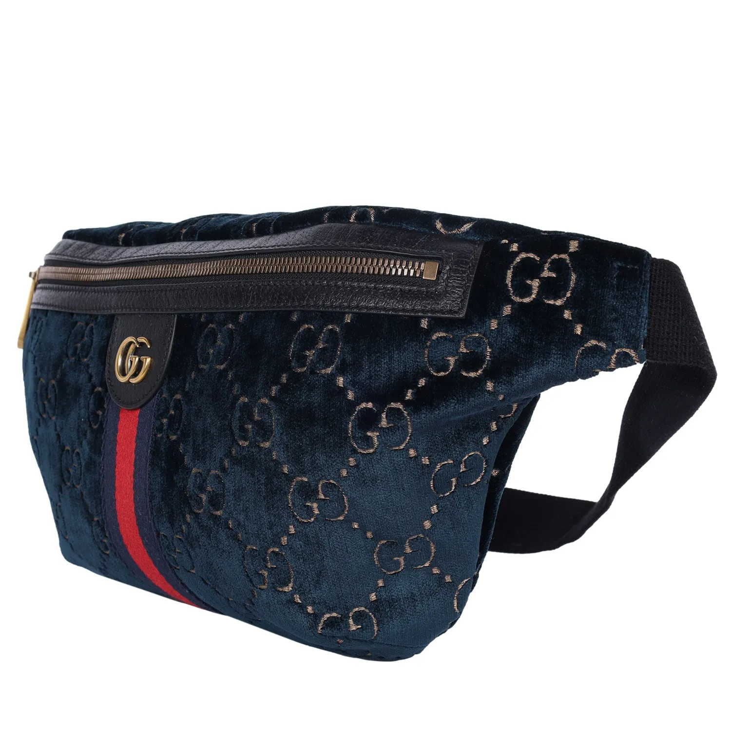 Velvet GG Monogram Web Belt Bag Blue Beige