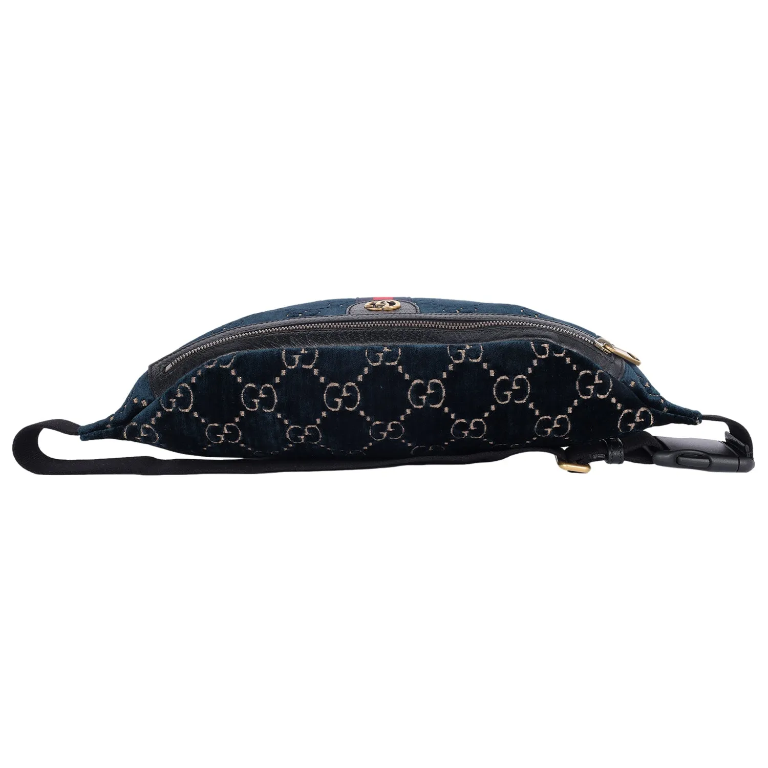 Velvet GG Monogram Web Belt Bag Blue Beige