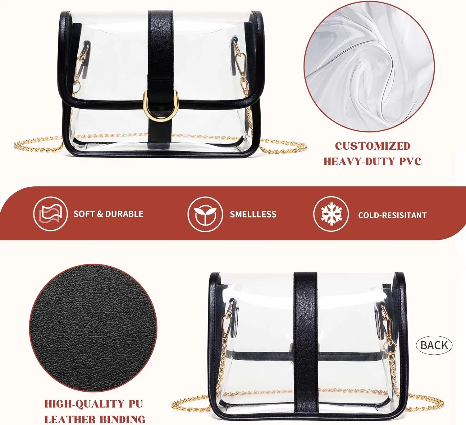 Vorspack Clear Purse - Stadium Approved Clear Crossbody Bag for Women, Concert, Sport