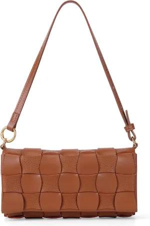 Woven Shoulder Purses for Women Small Faux Leather Clutch Handbag Mini Luxury Designer Vegan PU Leather Underarm Bag